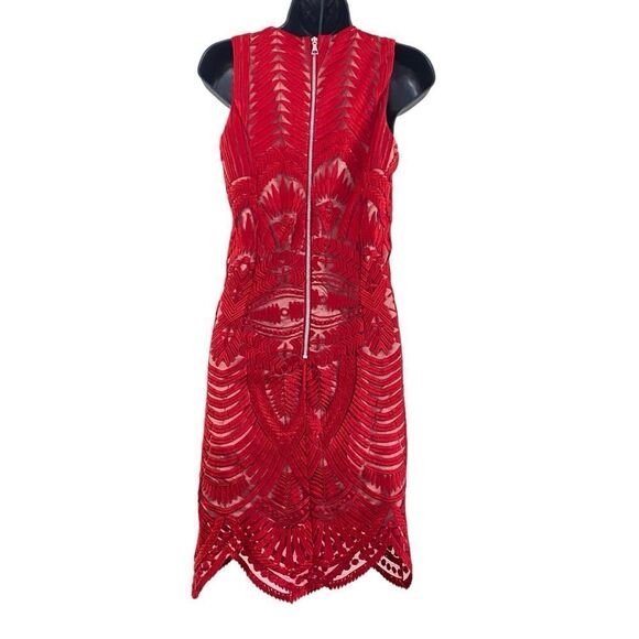 Bardot Lipstick Red Mesh Lace Embroidered Sheath Dress Sz 4/XS - Picture 6 of 14